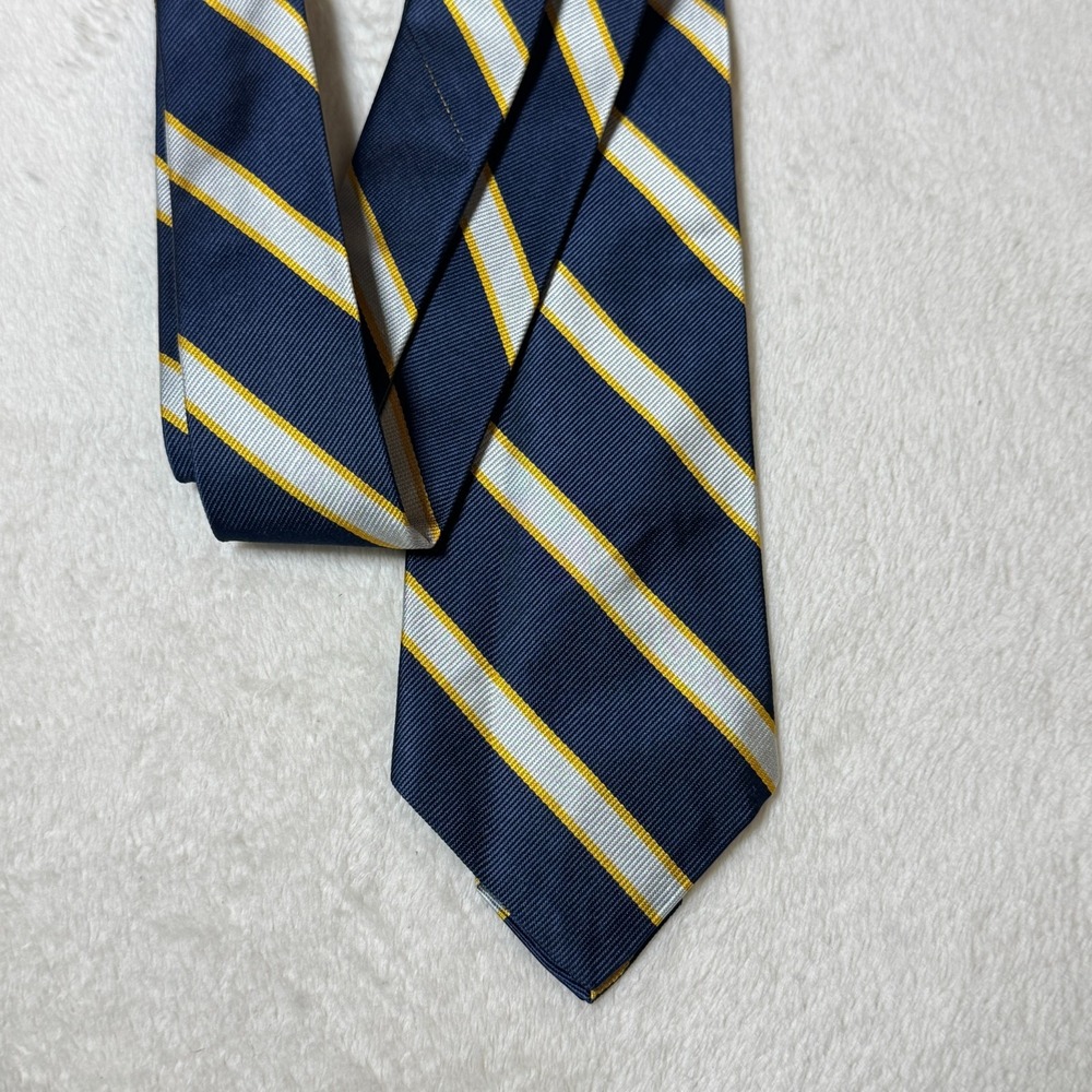 Brooks Brothers Makers Silk Neck Tie Navy Yellow Striped Casual Fashion